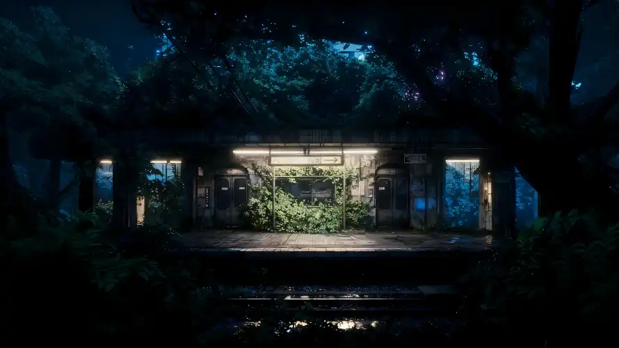 3k夜晚壁纸-森林 - 水洼-灯光「哲风壁纸」