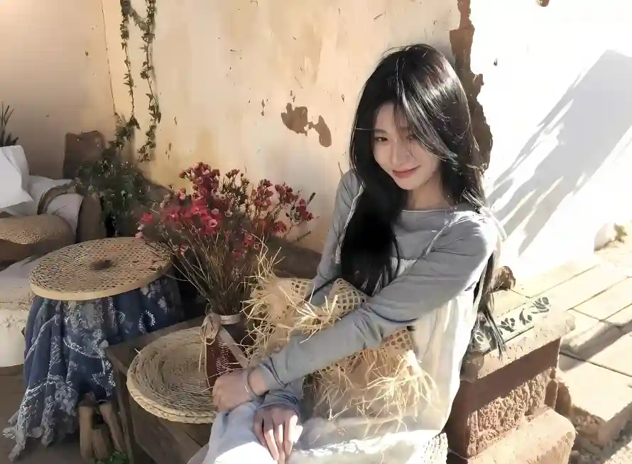 2k干花壁纸-户外 - 灰衣-白裙「哲风壁纸」