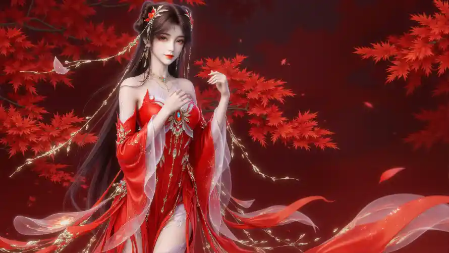 4k古风壁纸-红枫 - 红衣-火灵儿「哲风壁纸」