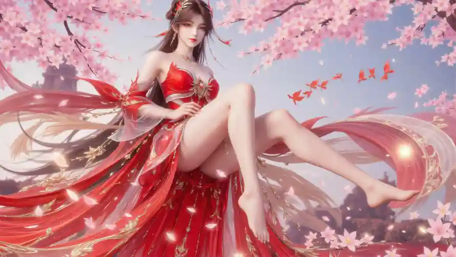 4k古风壁纸-樱花 - 红衣-花瓣「哲风壁纸」