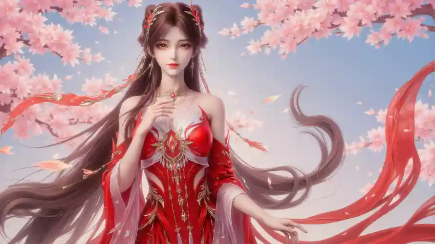 4k古风壁纸-樱花 - 红衣-飘带「哲风壁纸」