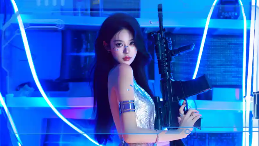 4k性感壁纸-枪手 - 美女-长发「哲风壁纸」