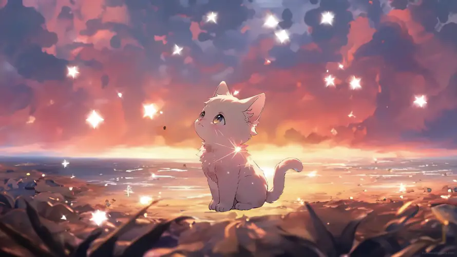 4k光点壁纸-黄昏 - 动漫猫咪-卡通猫咪「哲风壁纸」