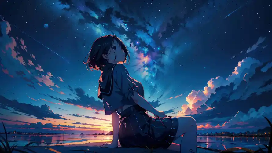 4k夜空壁纸-jk - 星空-动漫女孩「哲风壁纸」