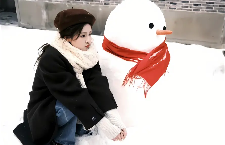 2k冬日壁纸-围巾 - 白鹿-雪人「哲风壁纸」