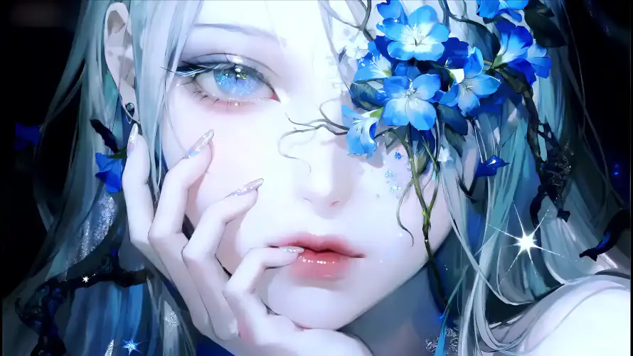 4k花丛壁纸-蓝色 - 二次元-手托脸「哲风壁纸」