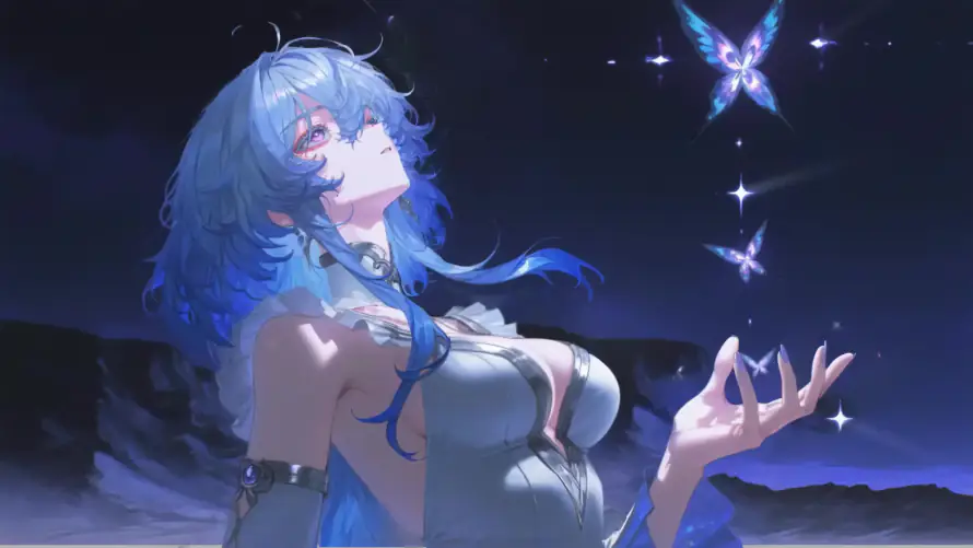 4k夜晚壁纸-星空 - 蓝发-蝴蝶「哲风壁纸」