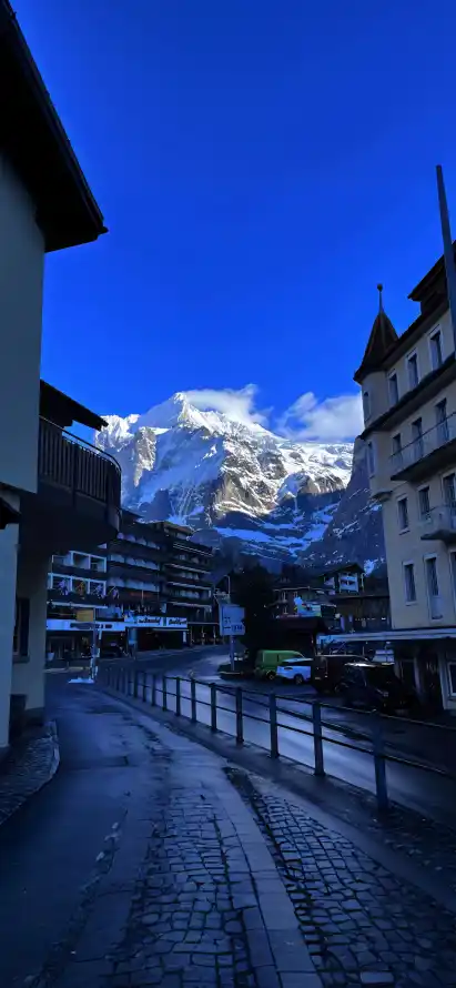 4k小镇壁纸 - 房屋 - 街道 - 雪山「哲风壁纸」