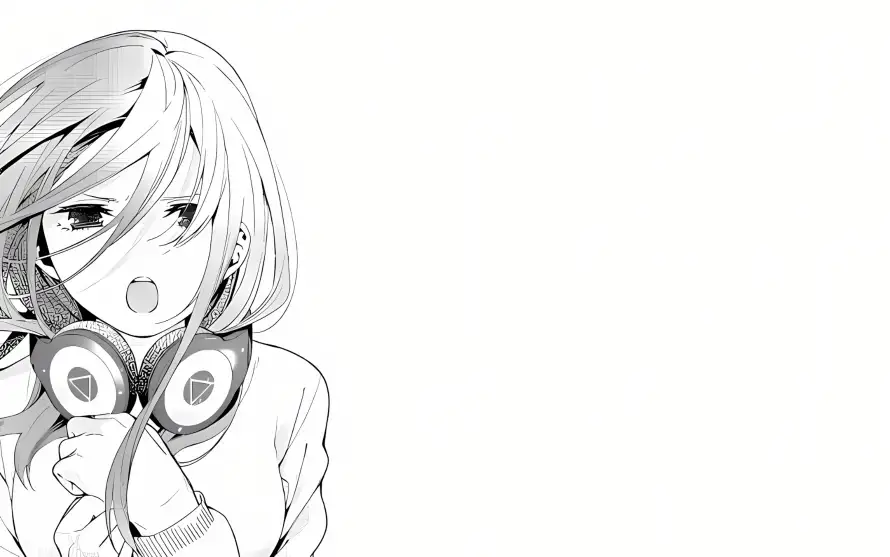 2k短发壁纸-耳机 - 黑白-漫画风「哲风壁纸」