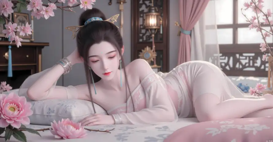 9k卧姿壁纸-古装 - 古风-纱衣「哲风壁纸」