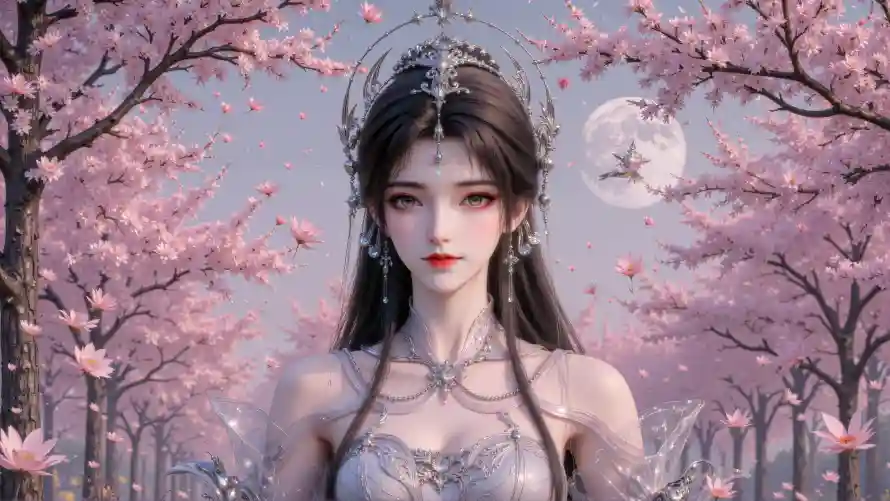 4k仙侠壁纸-古风 - 月亮-樱花「哲风壁纸」