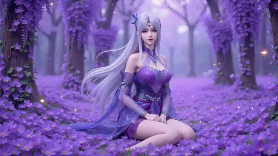 4k梦幻壁纸-花海 - 长发-小医仙「哲风壁纸」