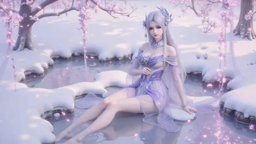 4k樱花壁纸-水边 - 雪景-小医仙「哲风壁纸」