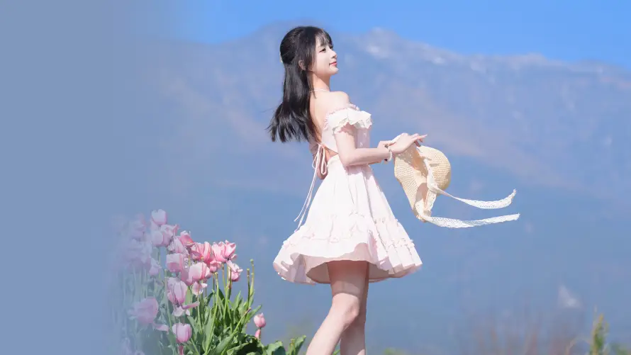 4k少女壁纸-清新 - 花海-草帽「哲风壁纸」