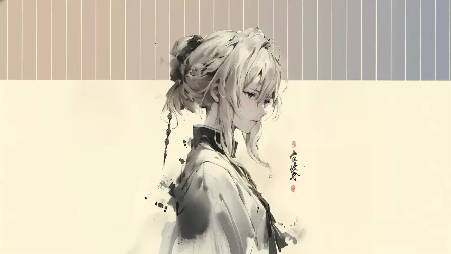 4k侧颜壁纸-古风 - 水墨-银发「哲风壁纸」
