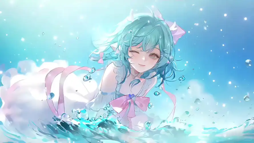 4k云朵壁纸-水花 - 海水-蓝发「哲风壁纸」