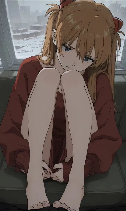 4k抱膝壁纸 - 赤脚 - eva - 明日香「哲风壁纸」