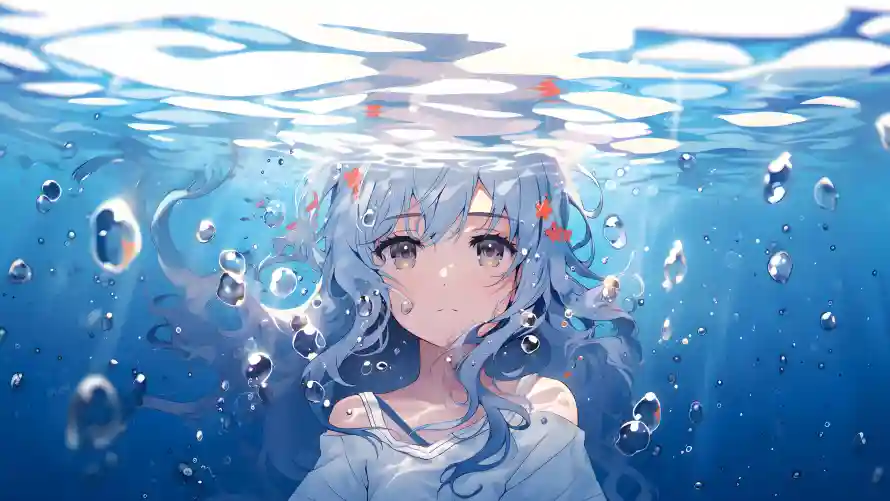 4k女孩壁纸-气泡 - 水下-白衣「哲风壁纸」