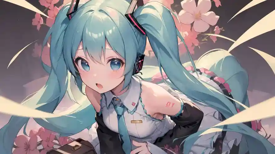 4k初音壁纸-樱花 - 蓝发-二次元「哲风壁纸」