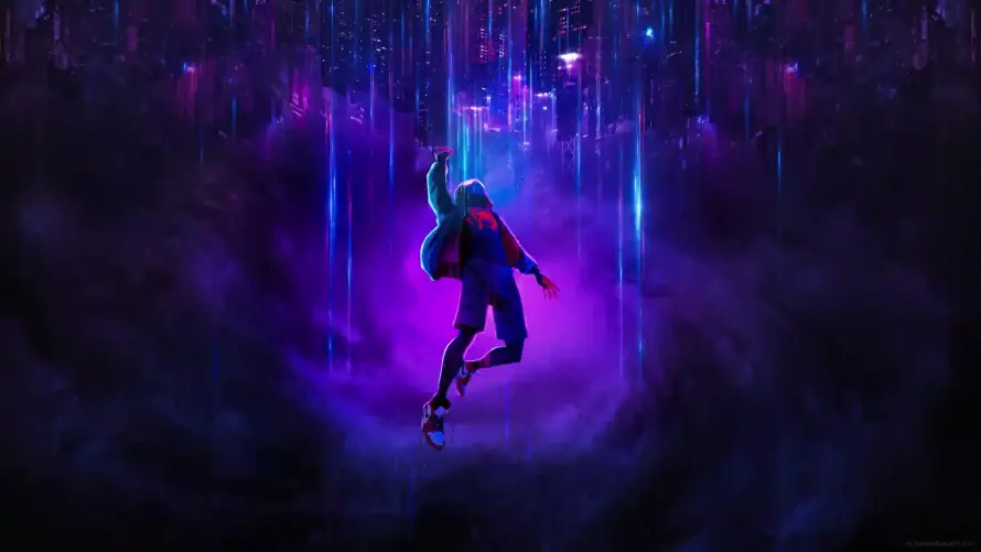 4k蜘蛛侠壁纸-科幻场景 - 紫色背景-霓虹光效「哲风壁纸」