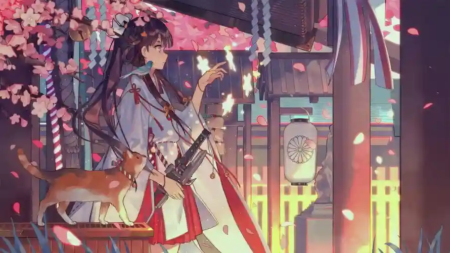 4k和服壁纸-樱花 - 灯笼-灵狐「哲风壁纸」