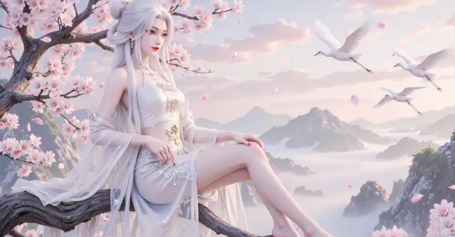 6k仙鹤壁纸-古风 - 小白-樱花「哲风壁纸」