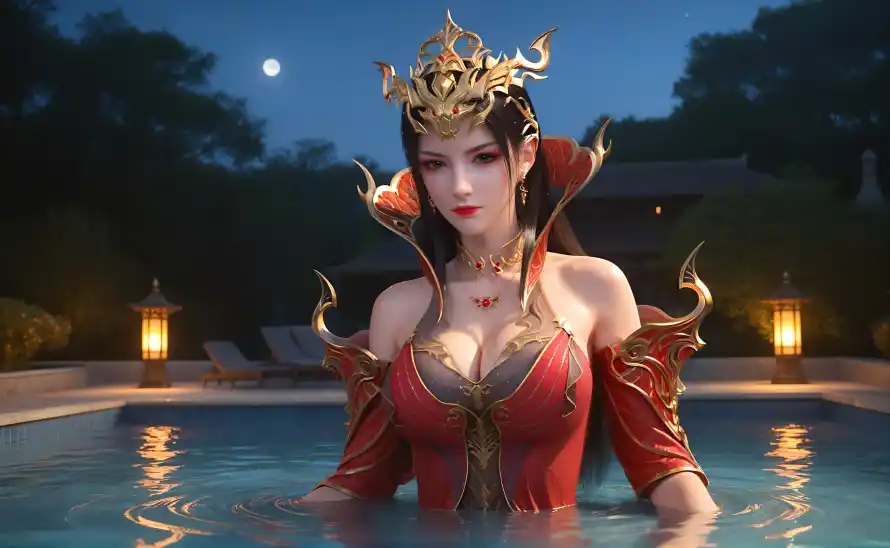 6k夜景壁纸-女王 - 水池-灯笼「哲风壁纸」