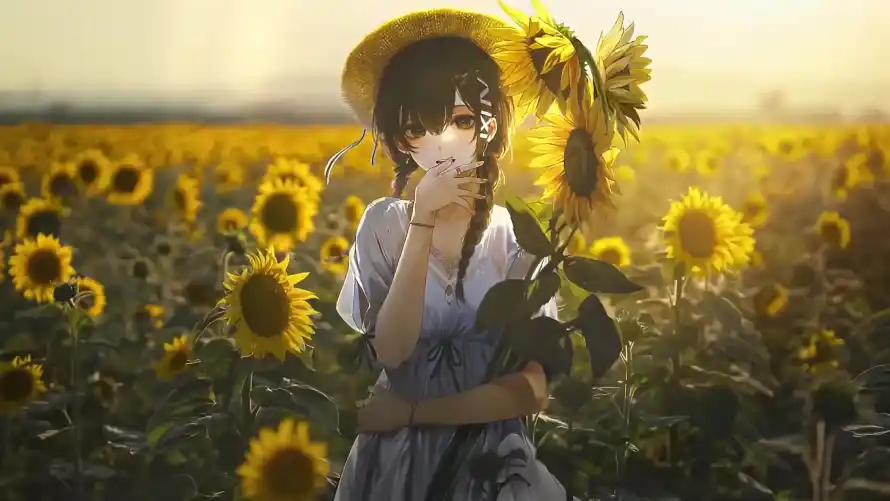 4k动漫壁纸-花田 - 草帽-向日葵「哲风壁纸」