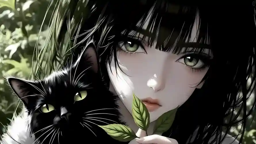 2k绿叶壁纸-绿植 - 黑发-黑猫「哲风壁纸」
