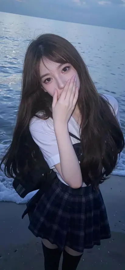 4k校服壁纸 - 海边 - 美女 - 长发「哲风壁纸」