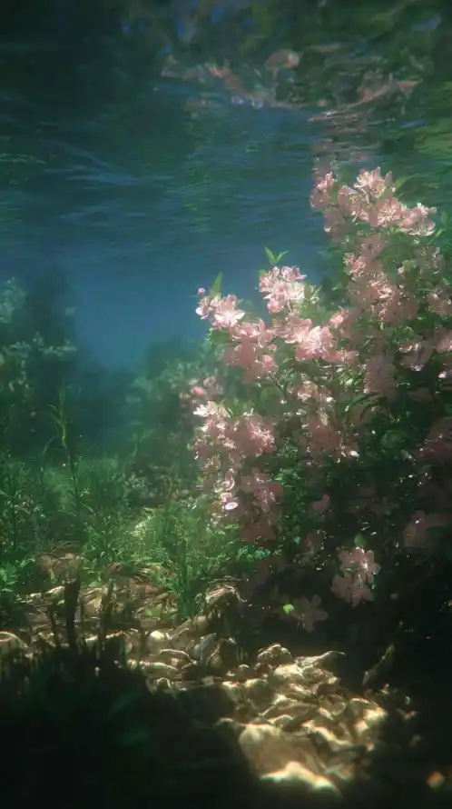 4k水下壁纸 - 水底 - 水草 - 花朵「哲风壁纸」