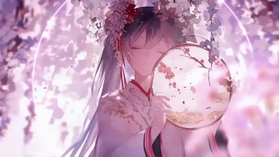4k和服壁纸-团扇 - 樱花-粉色「哲风壁纸」