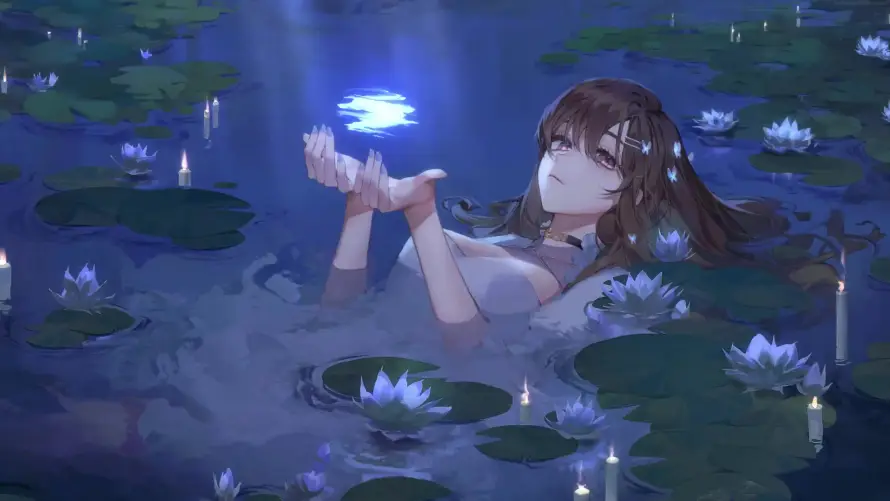 4k光影壁纸-女孩 - 水中-睡莲「哲风壁纸」