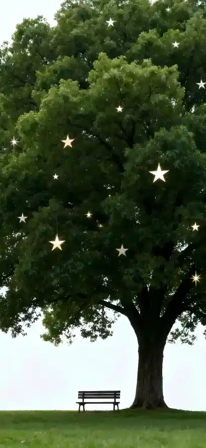 4k大树壁纸 - 星星 - 绿树 - 草地「哲风壁纸」