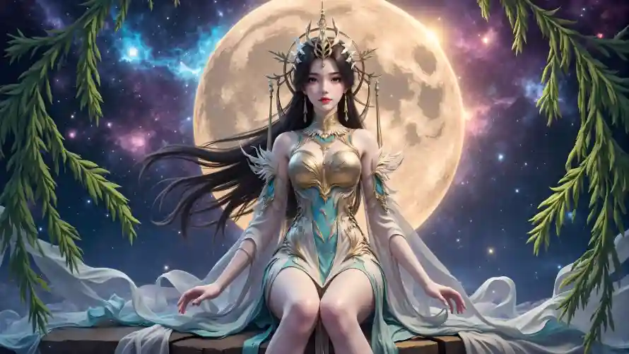 2k古风壁纸-女神 - 星空-月亮「哲风壁纸」