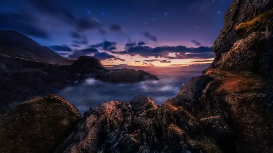 8k山脉壁纸-岩石 - 星空-晚霞「哲风壁纸」