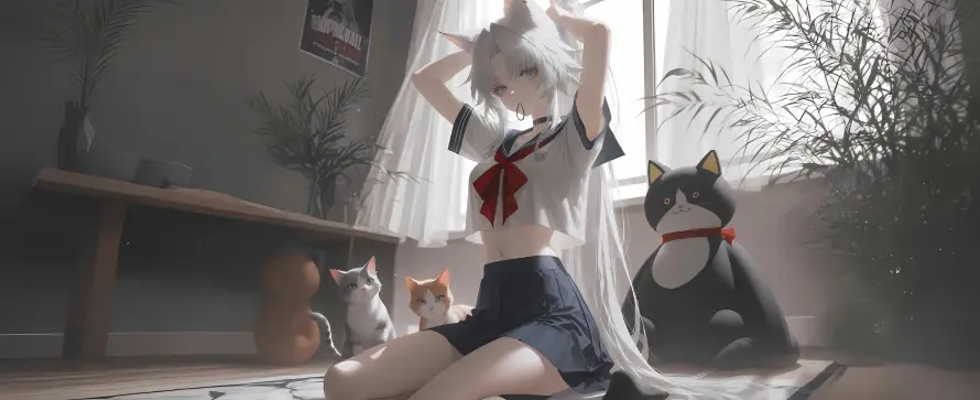 2k室内壁纸-jk - 猫咪-猫娘「哲风壁纸」