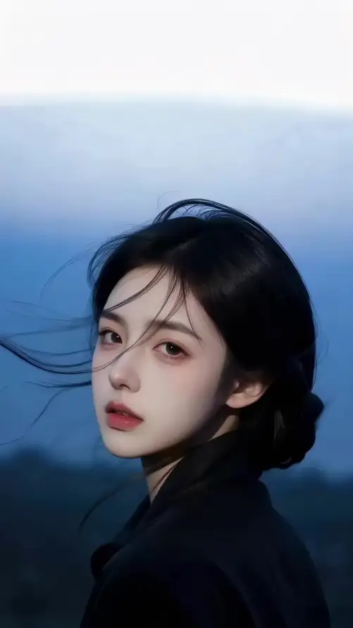 4k户外壁纸 - 清冷 - 美女 - 偏蓝背景「哲风壁纸」