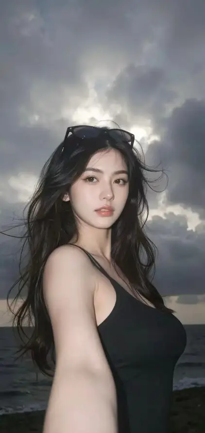 4k墨镜壁纸 - 海边 - 美女 - 自拍「哲风壁纸」