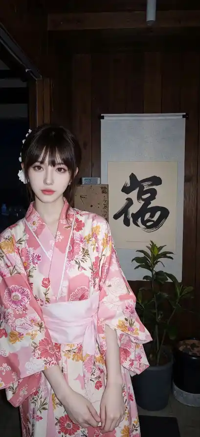 4k和服壁纸 - 日式 - 福字 - 粉色「哲风壁纸」