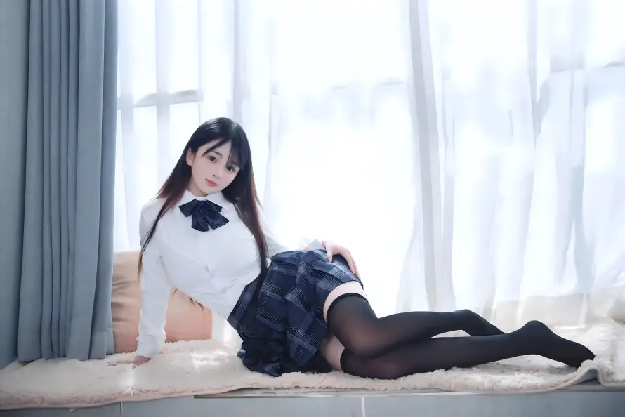 10k室内壁纸-美女 - 长发-黑丝「哲风壁纸」