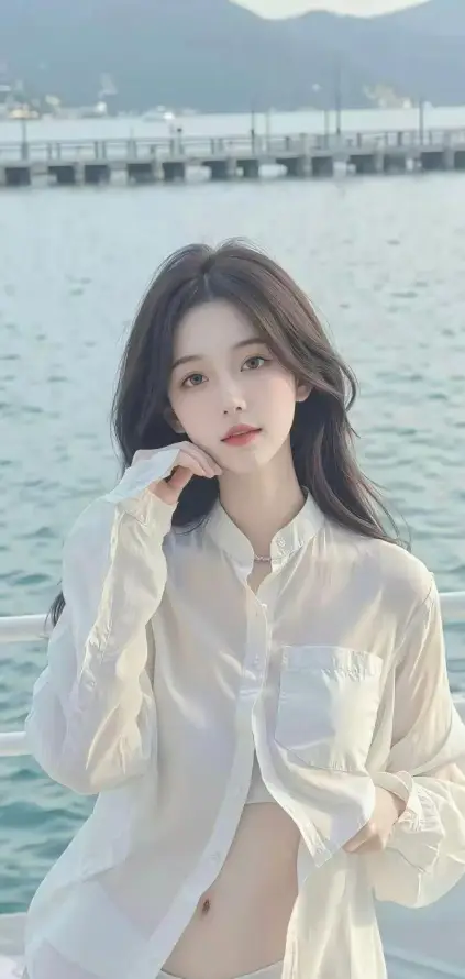 4k水边壁纸 - 清新 - 美女 - 长发「哲风壁纸」