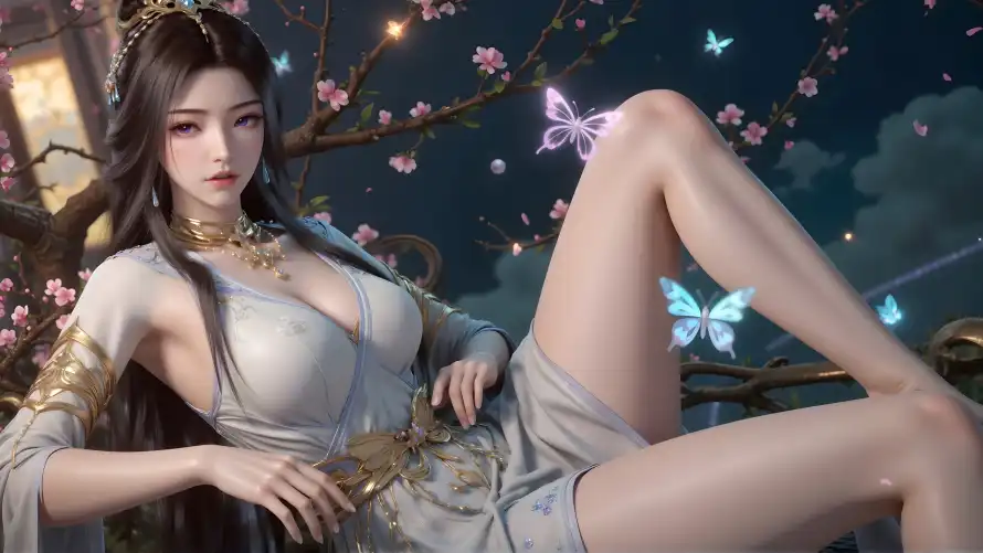 6k夜景壁纸-樱花 - 紫灵-蝴蝶「哲风壁纸」