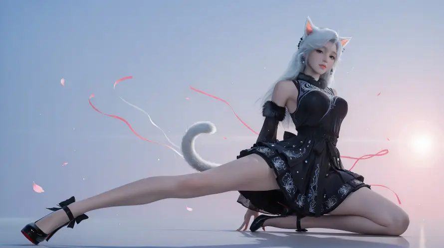 6k猫尾壁纸-银发 - 银月-猫耳娘「哲风壁纸」