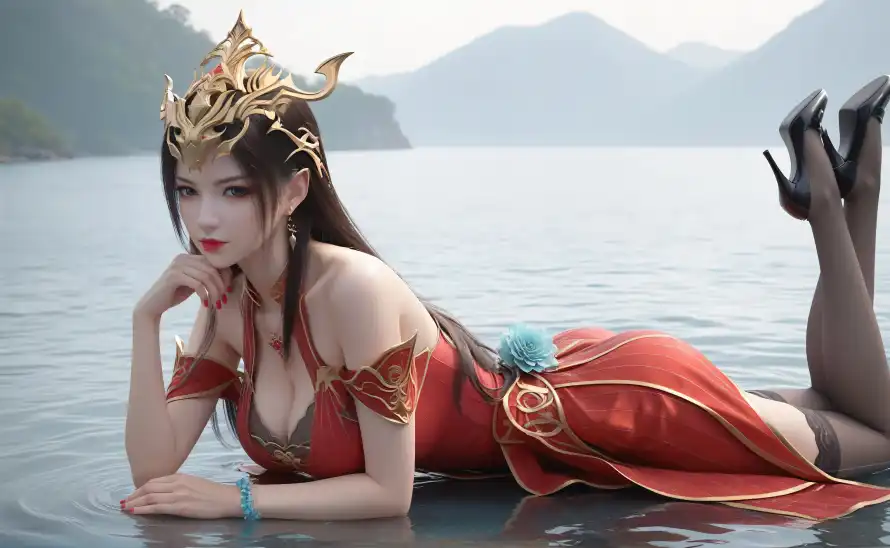 6k山水壁纸-红衣 - 黑丝-美杜莎「哲风壁纸」