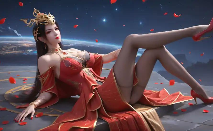 6k女王壁纸-星空 - 红衣-花瓣「哲风壁纸」