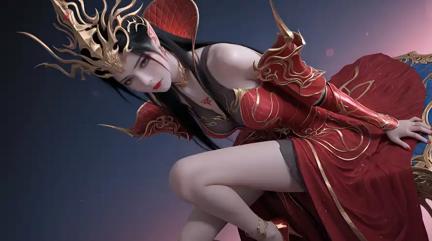 6k古风壁纸-红衣 - 美杜莎-华丽服饰「哲风壁纸」