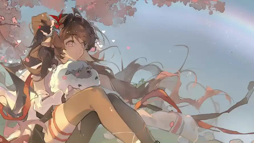 4k彩虹壁纸-樱花 - 飘带-动漫角色「哲风壁纸」