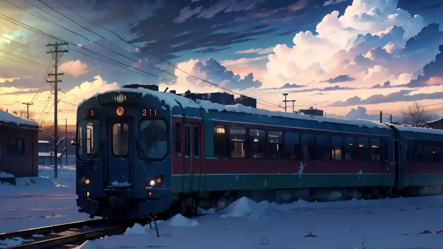 4k冬季壁纸-火车 - 积雪-蓝天「哲风壁纸」