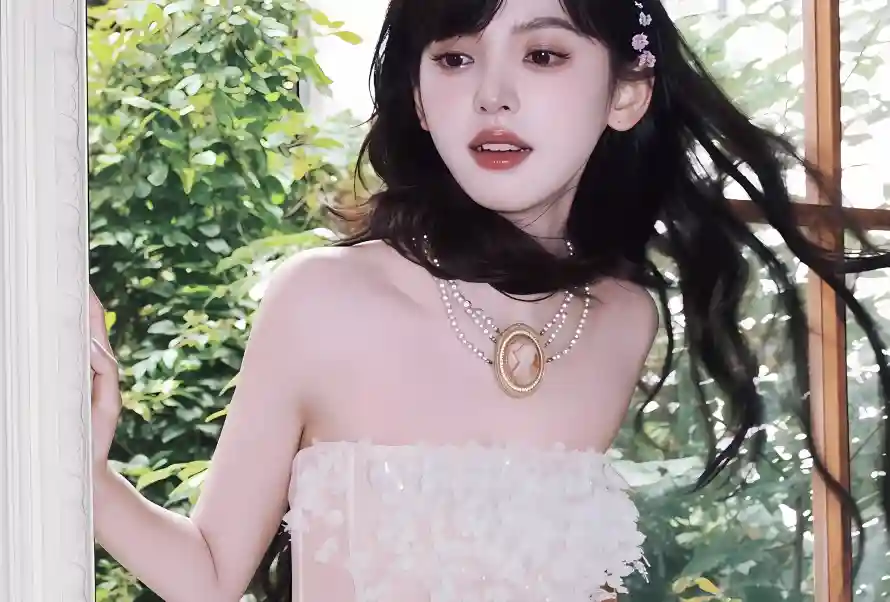 2k美女壁纸-长发 - 项链-抹胸裙「哲风壁纸」